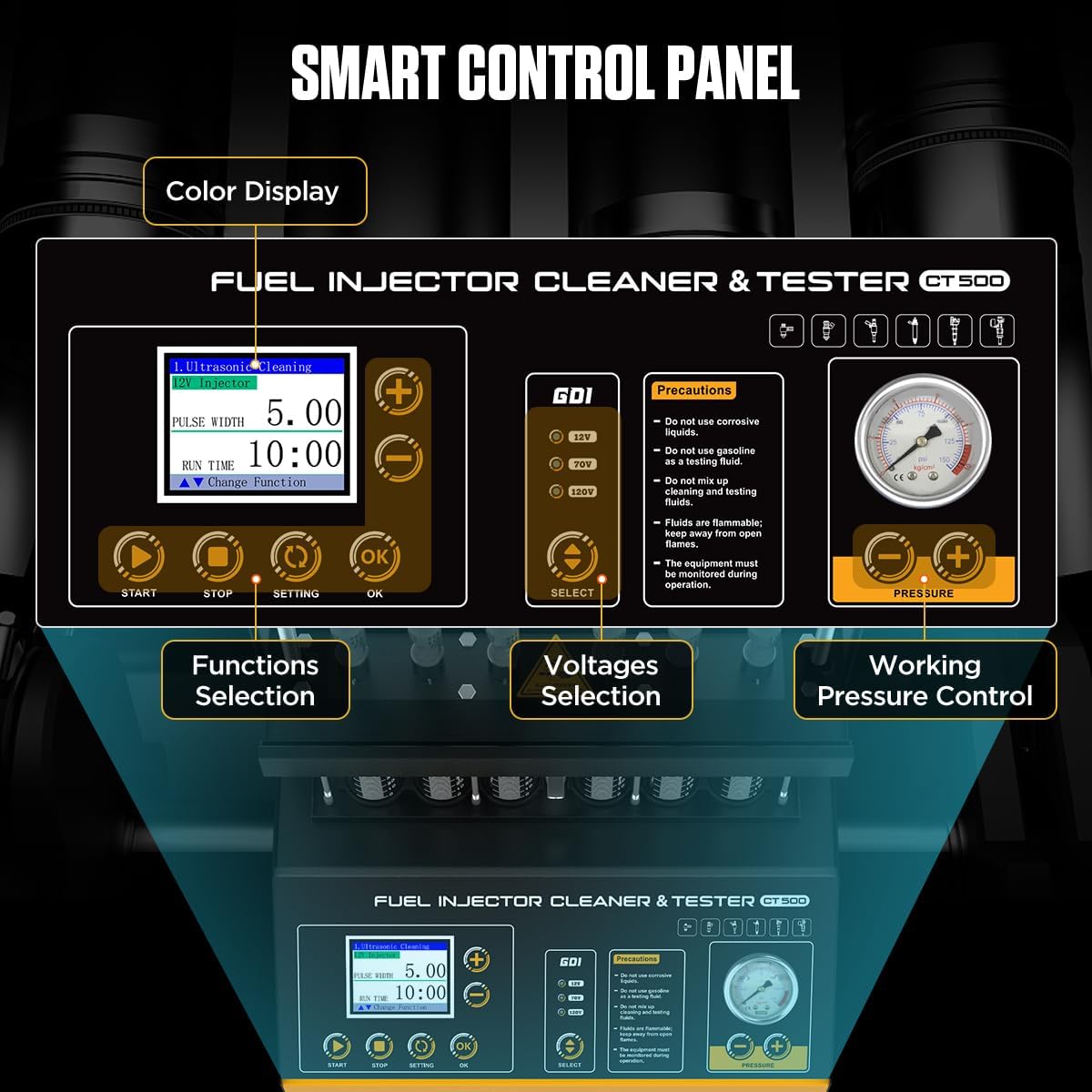 GDI Fuel Injector Cleaner& Tester FEI FSI 6 Cylinders Upgraded Ultrasonic Fuel Injector Cleaning Machine CT500 Car Fuel Injectors Cleaner Kit Tool 12V/70V/120V