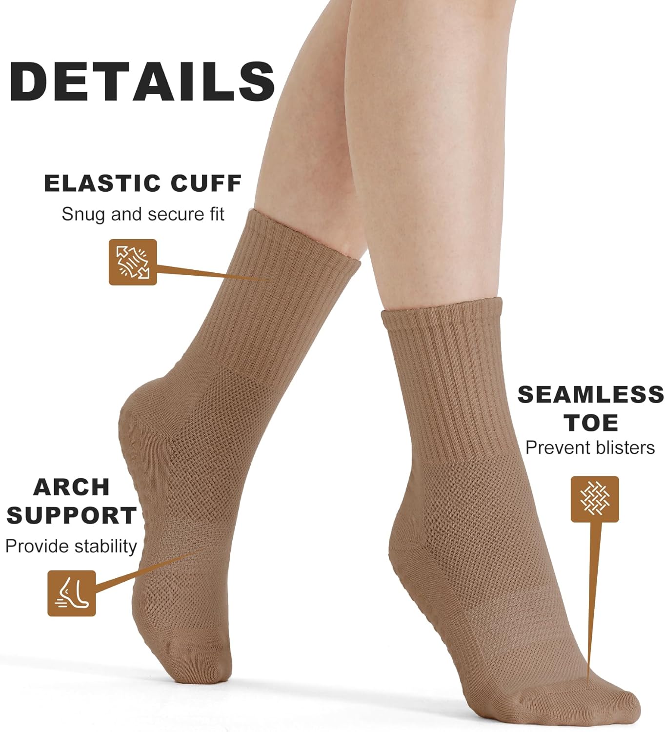 6pairs Grip Pilates Socks with grips for Women Crew Cotton Non Slip Grippy Socks Yoga Barre Workout Gifts - Image 4