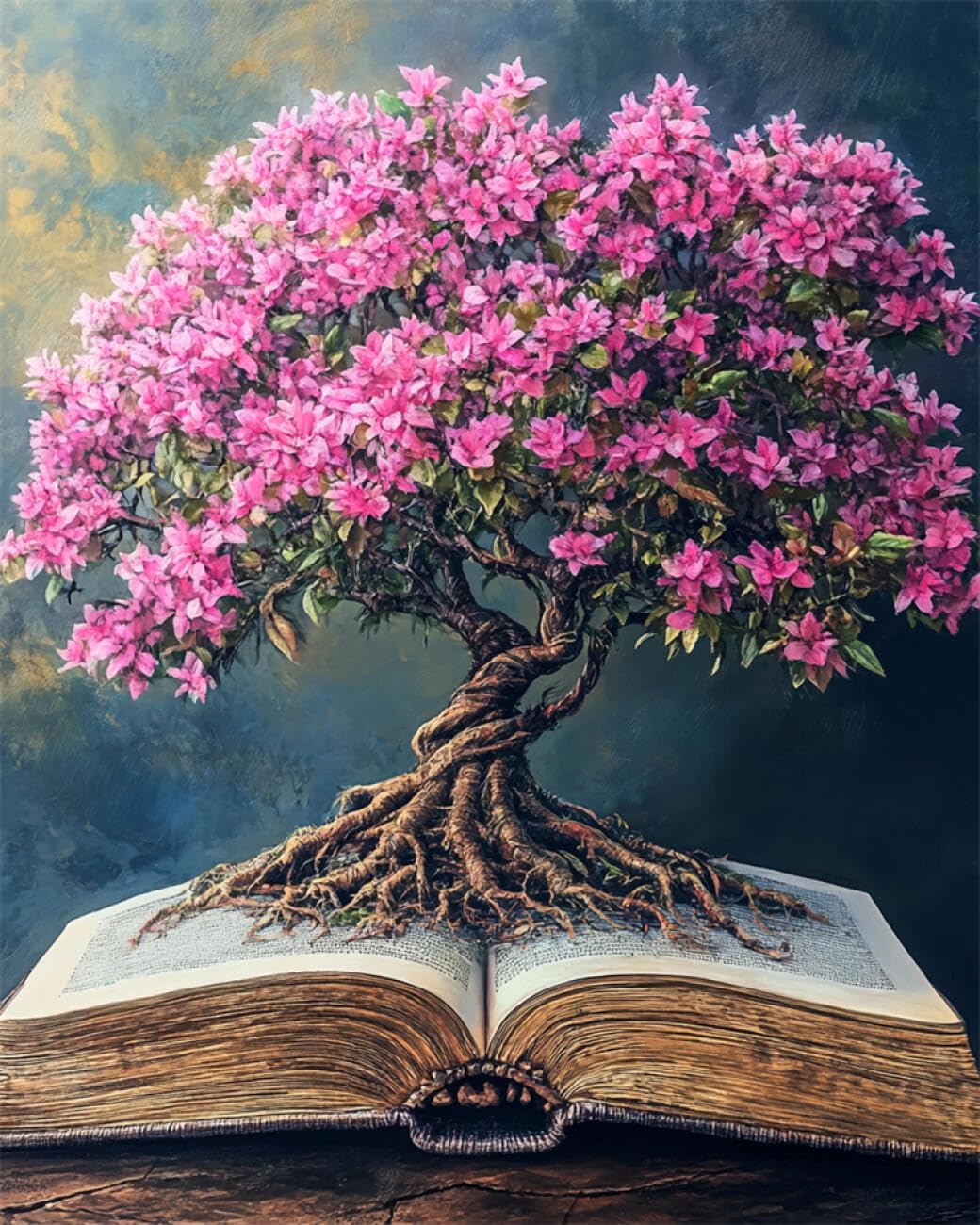 AMBATTERY Landscape Rug Making Kit Pink Flowering Tree DIY Rug Making Kit for Adults，Cross Stitch Kits Carpet Needlework for Beginners Home Decor 33x45in