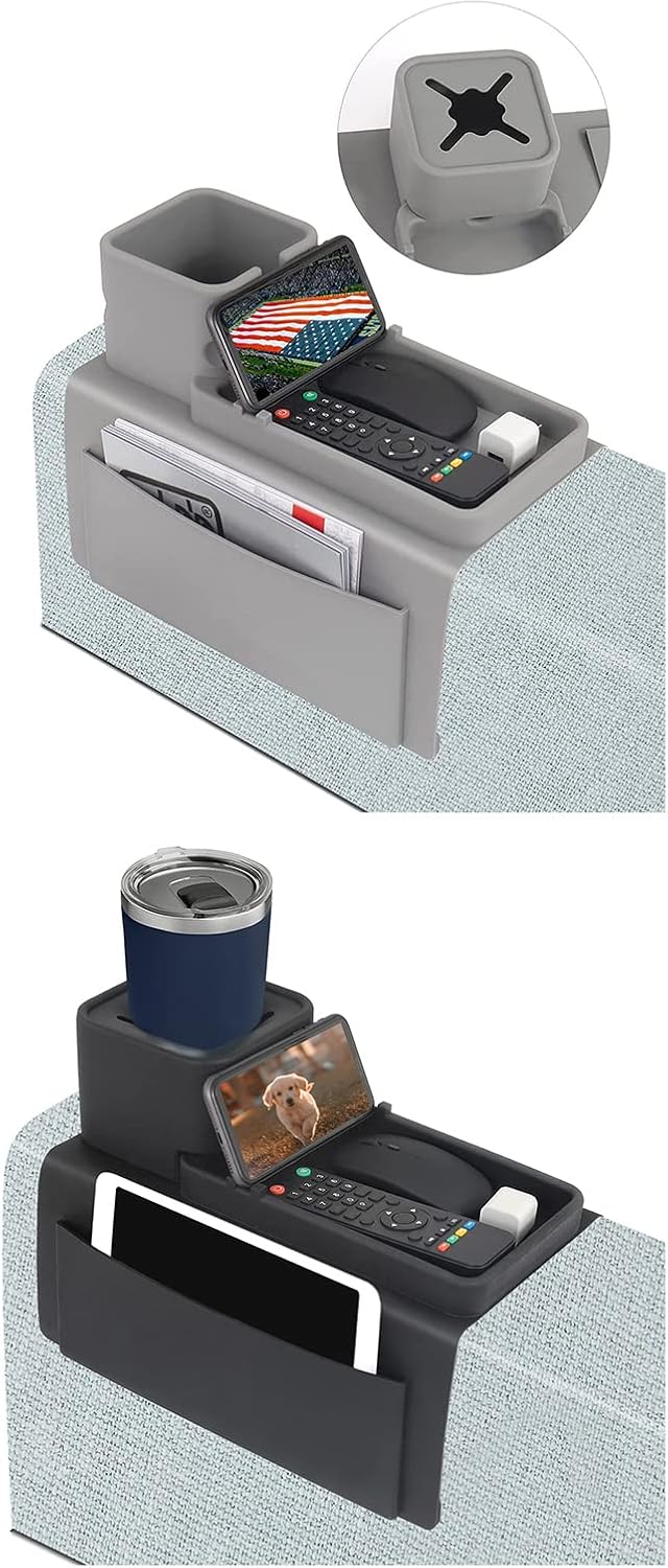 2Pack Silicone Couch Cup Holder, VIENFUT Anti-Spill Anti-Slip Sofa Armrest Tray BPA-Free, Dirt-Resistant Silicone Couch Arm Tray for Remote, Snacks, Cellphone and iPad, Gift for Family, Friend