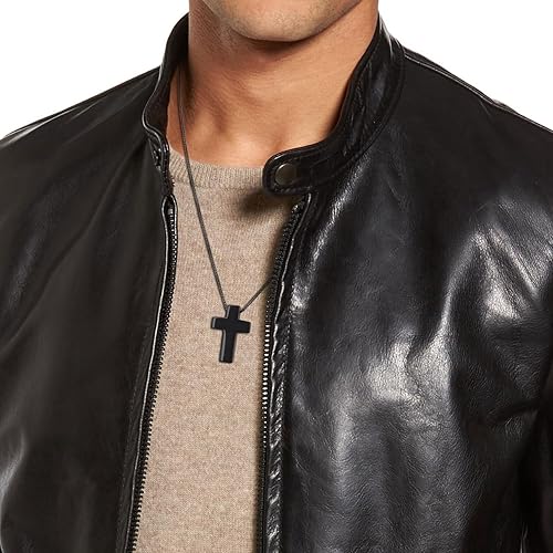 Miniatura 2 de COAI Collar con colgante de cruz de piedra de obsidiana de joyería religiosa