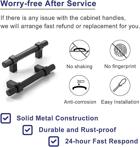 Miniatura 3 de AP1310 - Tirador de barra hexagonal negra para armario de cocina, 3 pulgadas, accesorios sólidos para cajones, aparadores, baño, tocador, puerta de