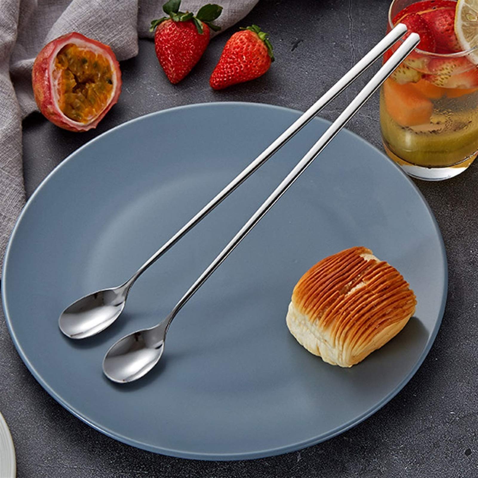 Cucharas de Postre Cuchara de Mango Largo de Acero Inoxidable, Leche en Polvo, Miel, café, Bebida Que agitaba la Cuchara, extensión, Varilla de agitación ​Cucharas de Cóctel (Color : C)