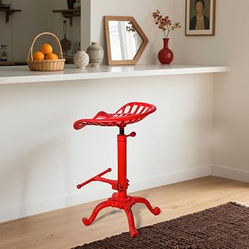 Industrial Iron Cafe Chair - Rustic Red with Distressed Metal Finish - Heavy Duty Metal Dining or Kitchen Side Chair