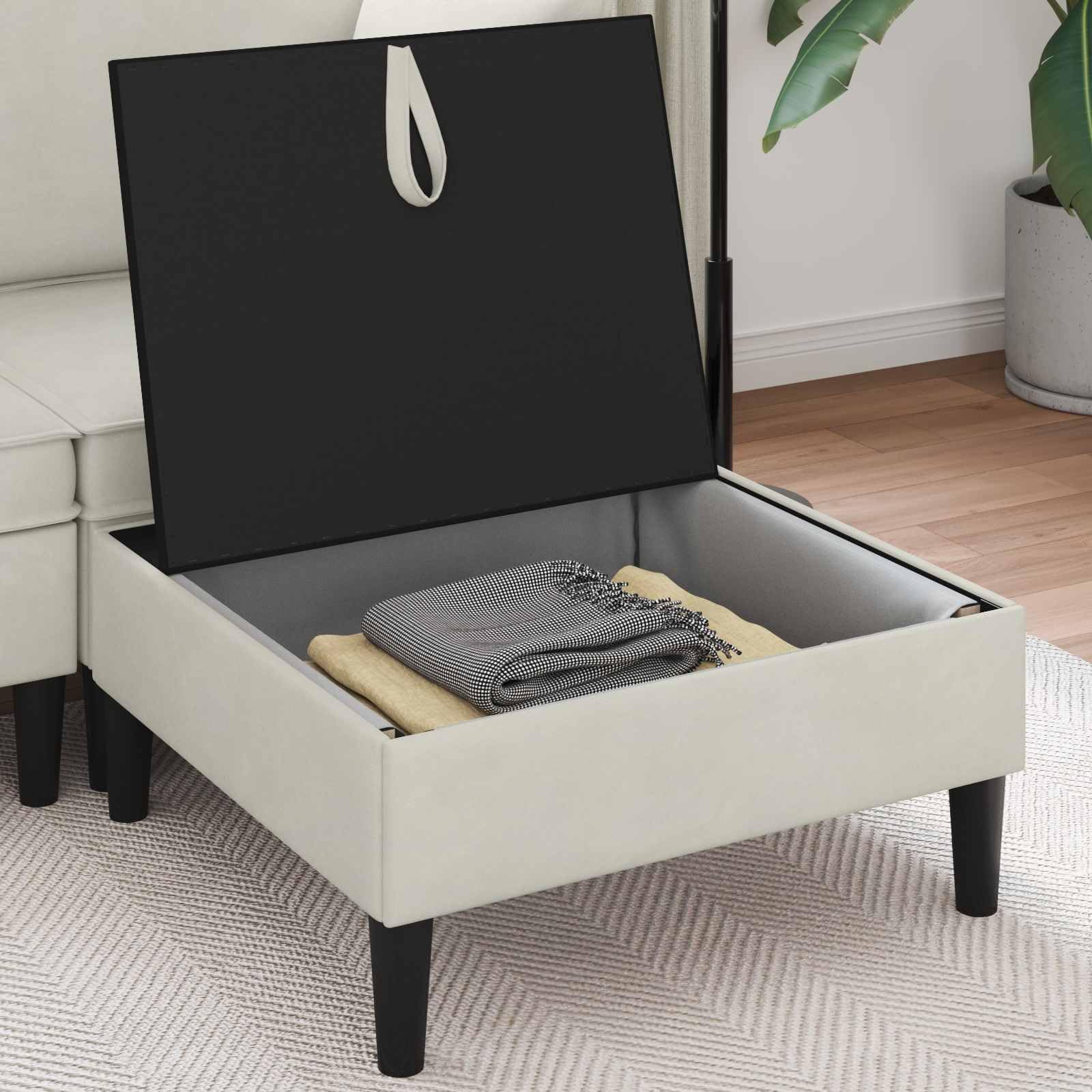 Terciopelo Cremalleras Almacenamiento Otomano Cremalleras 70x70x40 cm Crema