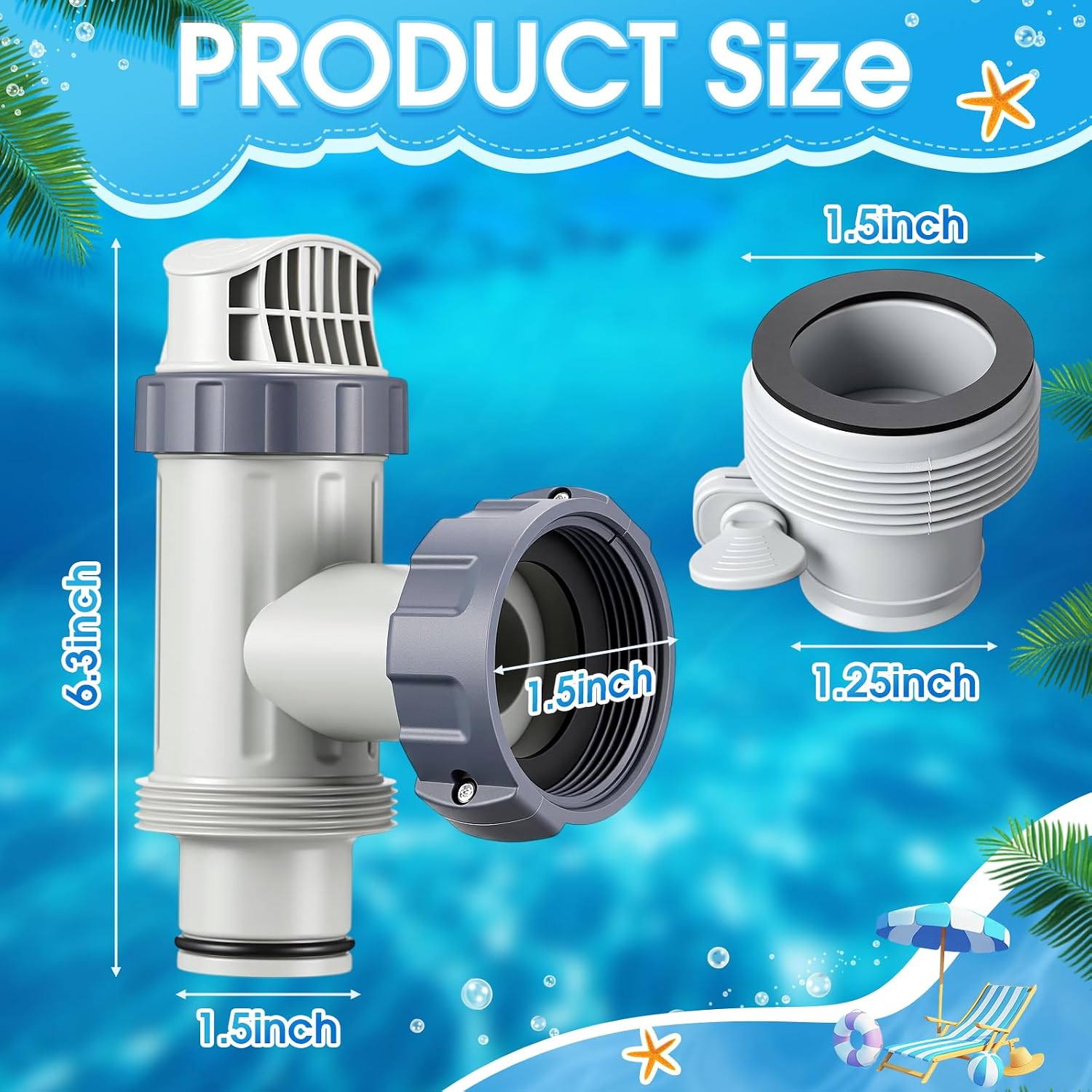 Gerrii 2 Pack Above Ground Pool Plunger Valve and Type B Hose Adapters Kit - Compatible with Intex Pool Replacement Parts, 1.25" to 1.5" Hose Adapter Shut Off Valve for Filter Pump Accessories