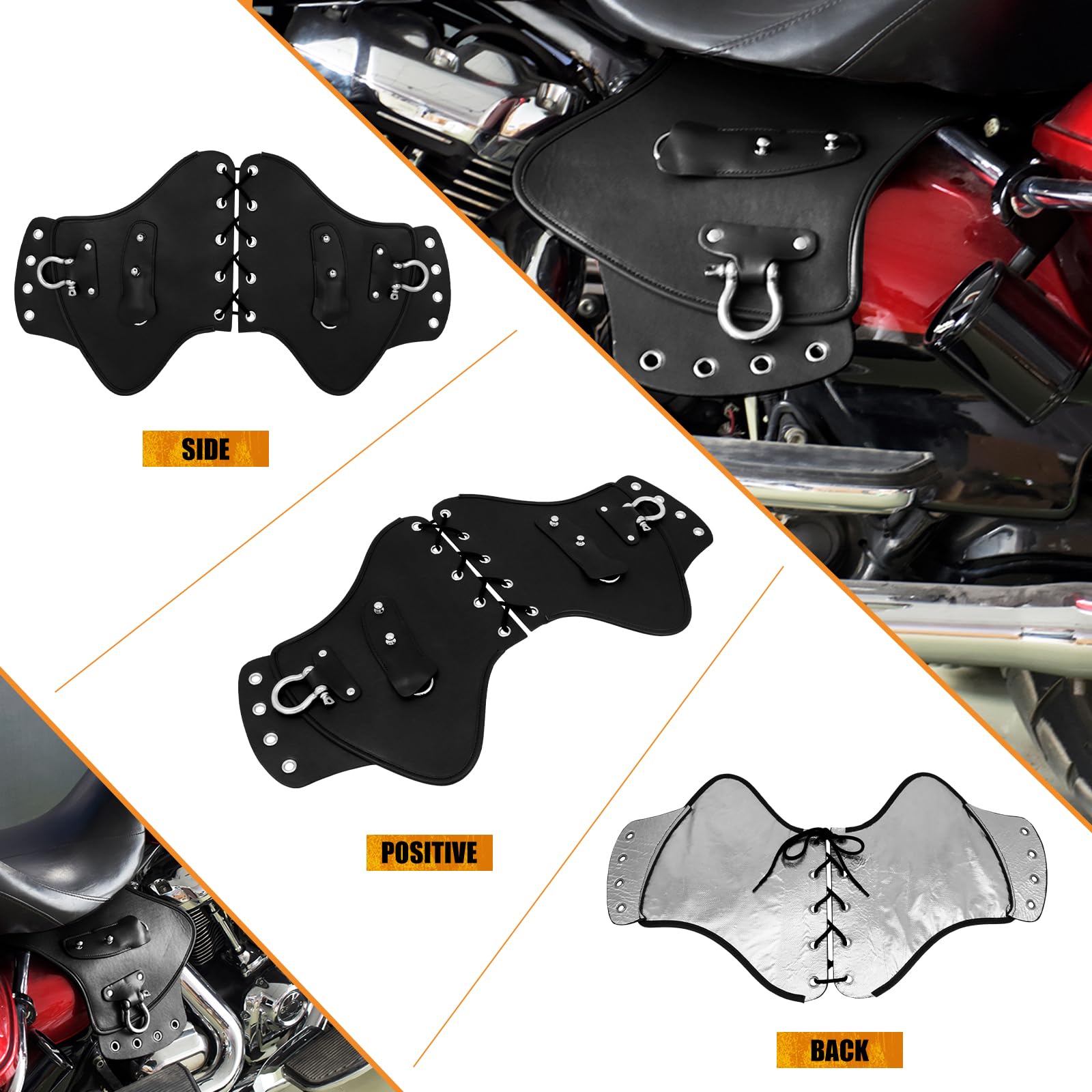 Scudo termico universale per sella moto | Deflettore laterale in pelle PU nera, adatto per moto Harley Sportster, Dyna, Softail, Touring e Yamaha, Honda, Suzuki
