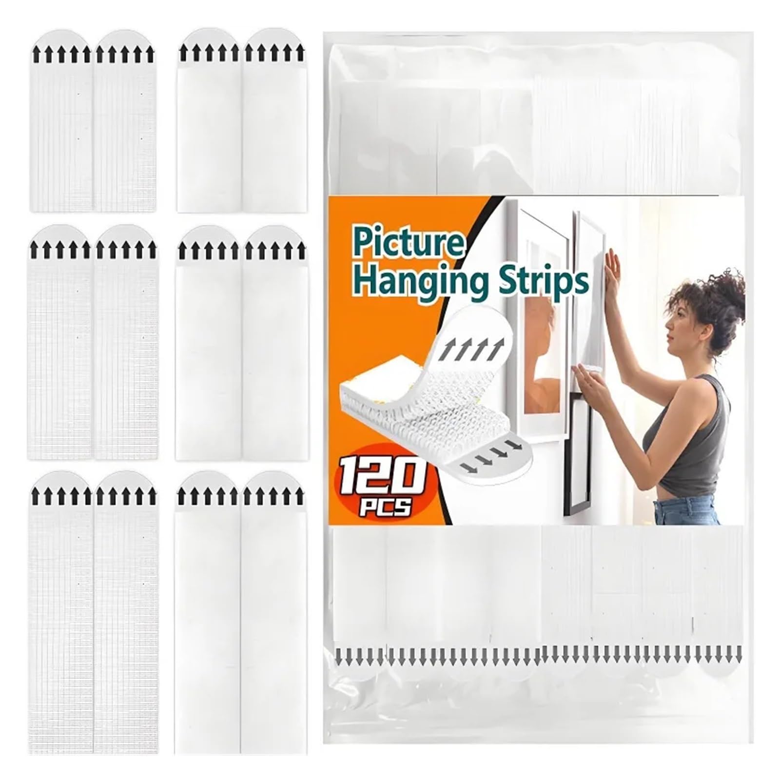 Bild Aufhänger Stanzfreie Rahmenbandstreifen, doppelseitiges Klebeband for Aufhängen von Bildern, Fernbedienung, Vorhänge, Dekoraufkleber(60 Pairs)