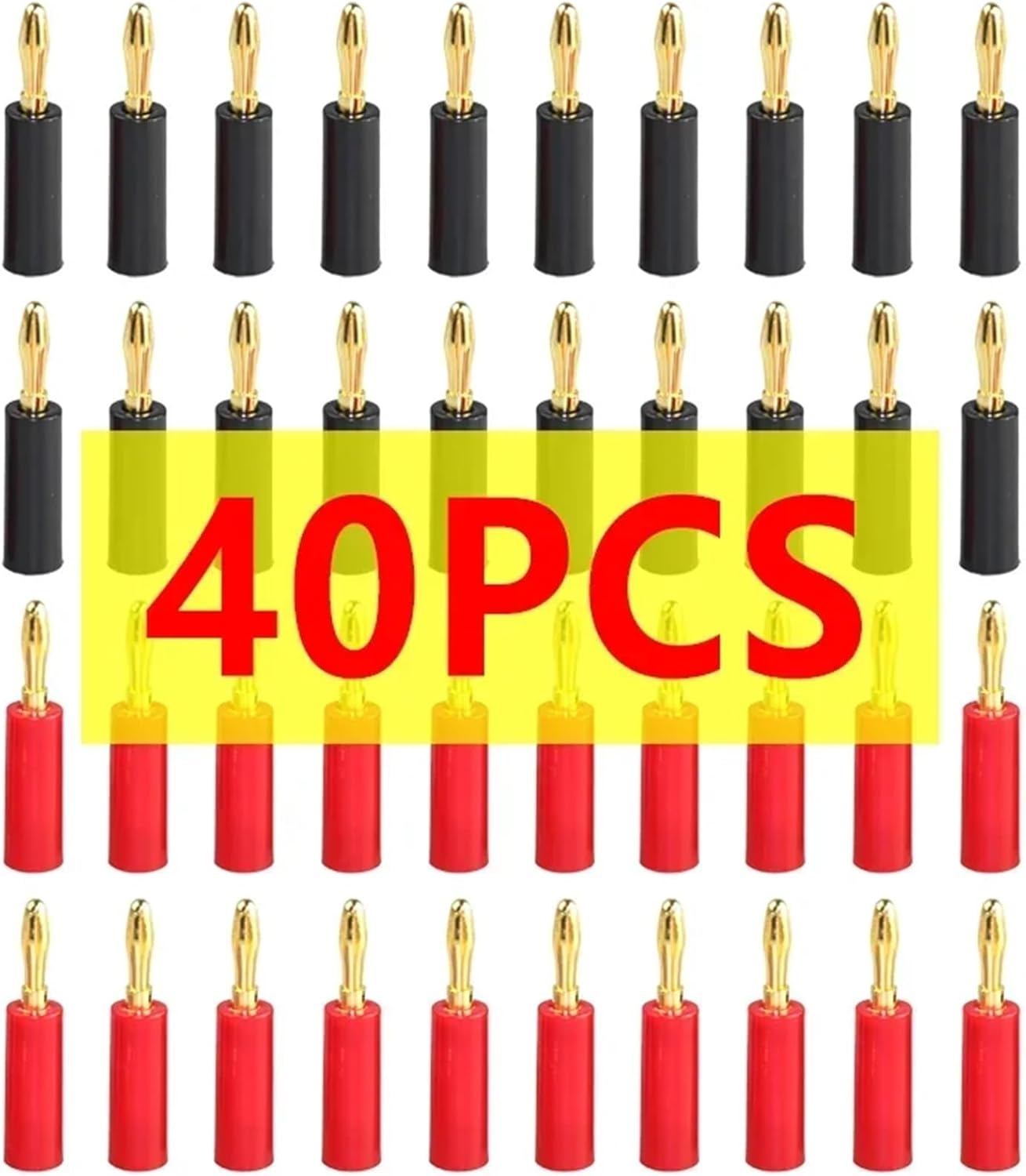 10/40/200PCS 4mm Gold Plated Banana Connector Speaker Horn Speakers Banana for Audio Video Cable Adapter Speaker(20 Red 20 Black)