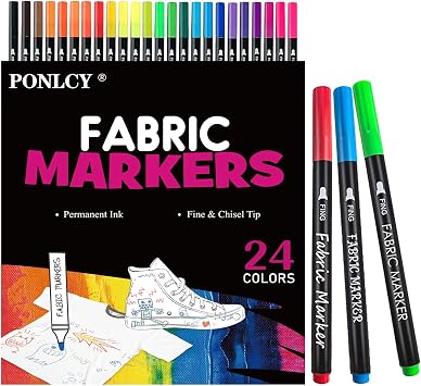 Fabric Paint Markers Pen Permanent for T-shirts Clothes Canvas Bags Hats Shoes Tote, 24 Colors, 2mm Fine Tips, DIY Graffiti Art Marker Set for Kid Birthday Gifts