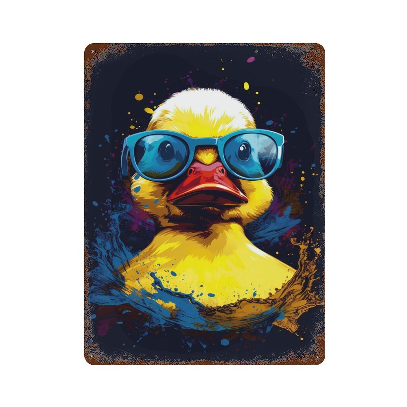 Rubber Duck With Sunglasse Rust Effect Tin Sign 15.7"x11.8", Ideal for Farmhouse, Kitchen And Entryway Decor
