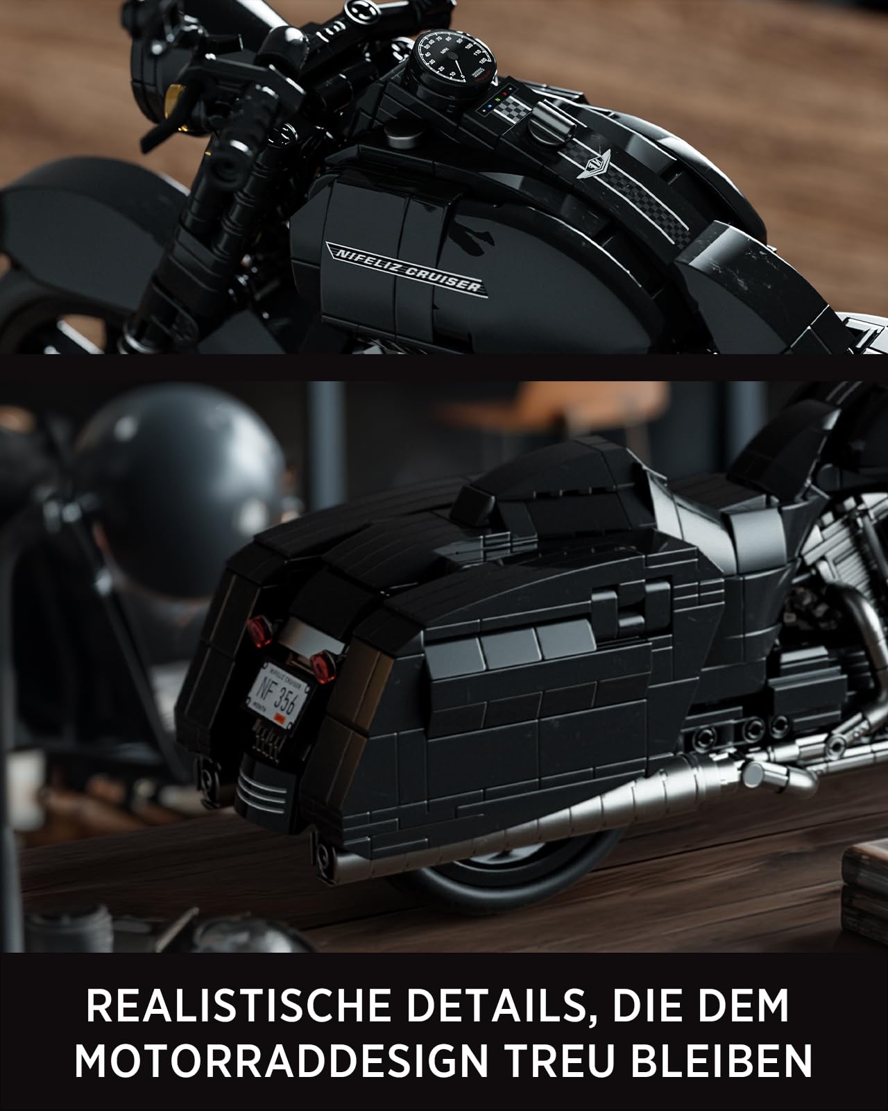 Nifeliz Cruiser-Motorrad Klemmbausteine für Erwachsene, Modellbausatz mit realistischen Details, eine ideale Geschenkidee für Motorradliebhaber (1.339 Teile, NF10356)