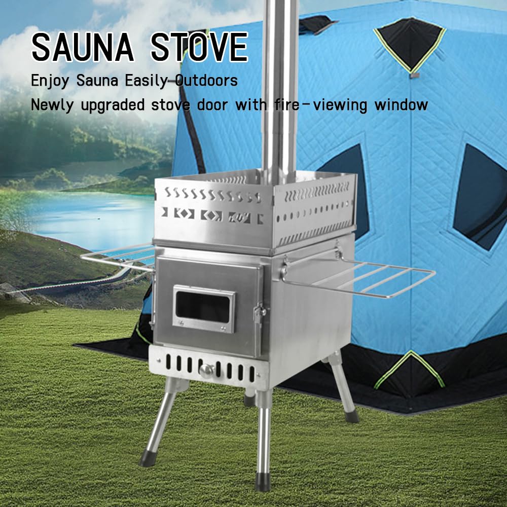 Jemora Saunaofen, holzbefeuerter Saunaofen für Picknick, Camping, Zelt, zusammenklappbar, tragbar, mit Fenster