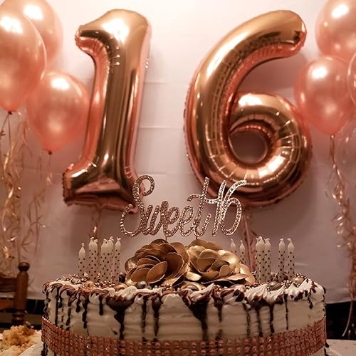 Miniatura 5 de Globos de 60 cumpleaños oro rosa para mujeres, globos gigantes de lámina Mylar de 40 pulgadas número 60 autoinflables, globos de helio dígitos oro