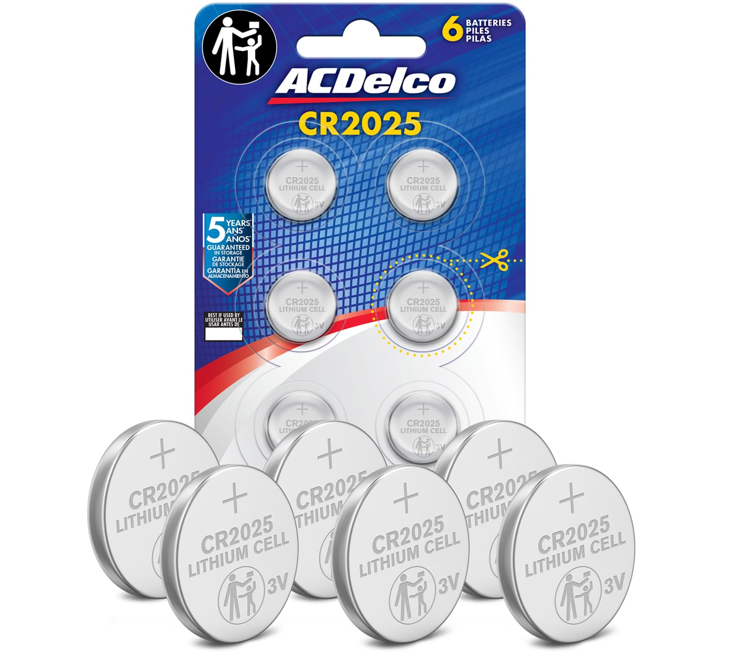 Powermax ACDelco 6-Count CR2025 Batteries, Lithium 3V Coin Cell Button Battery Pack for Watch and Small Electronics, 5 Year Shelf Life