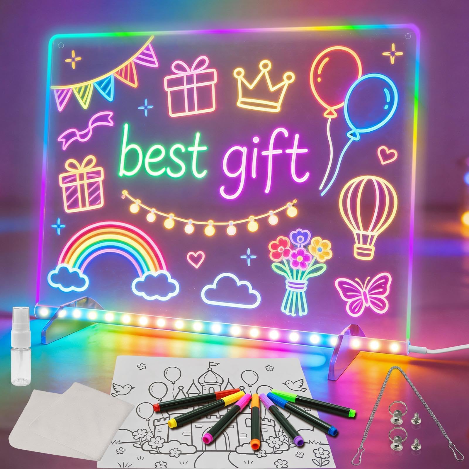 Signsxcel Led Note Board with Colors,16''Drawing Tablet,6 Modes &amp; 8 Colors Light Up Drawing Board,Kids Toy with 13 Light Effects,Birthday Holiday Day Gifts for Girls &amp; Boys Age 3+（Off White）