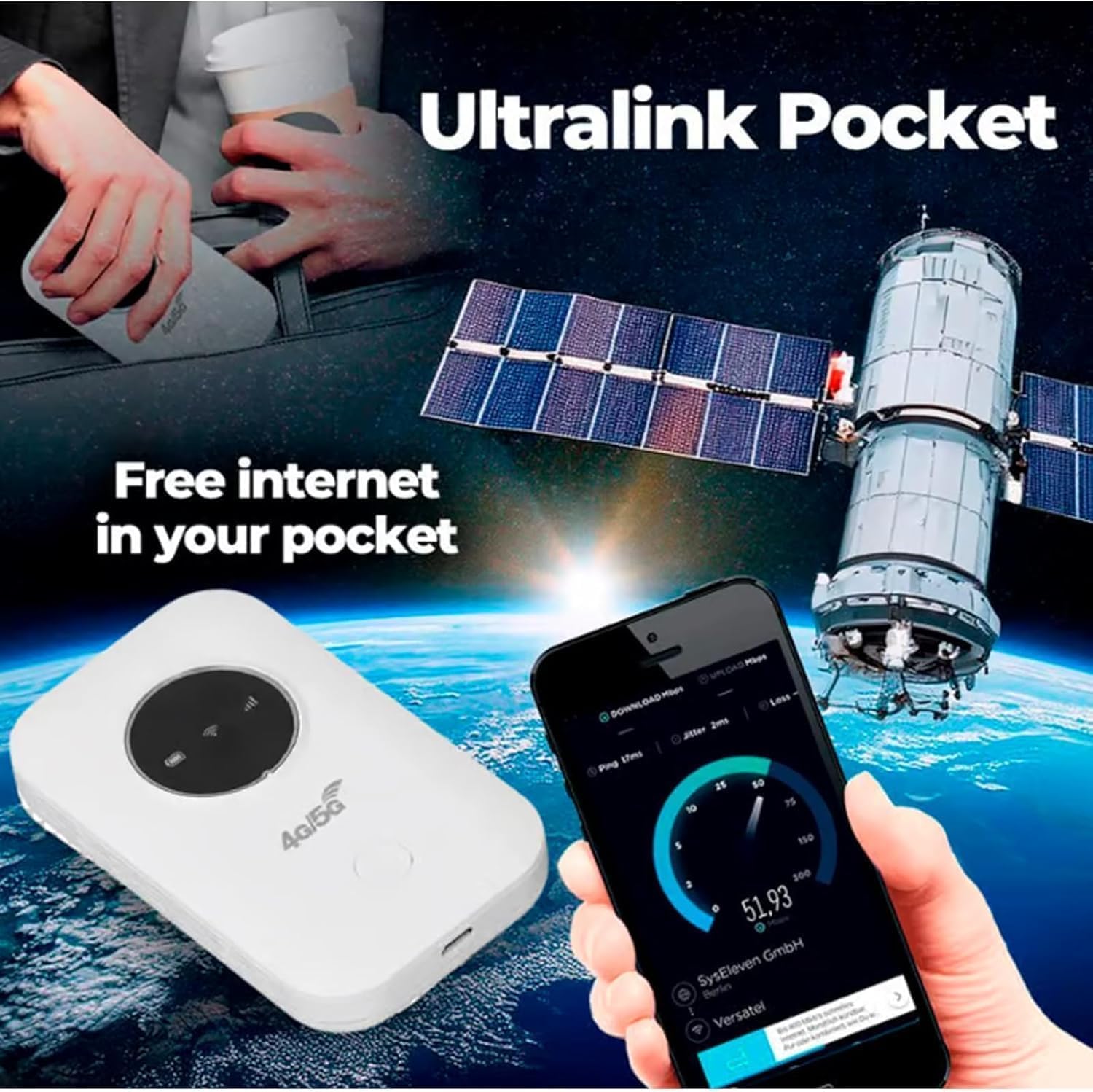 WiFi Satellite Portable, WiFi Portable, 5g Vitesse Internet Satellite Illimité, Free WiFi Pocket, Haut DéBit Et Intelligence pour Tout Lieu