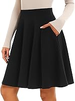 StelleAthletica Women's 21" Knee Length Midi Skirt with Pockets - Stretchy High Waisted A-Line Pleated Skater Skirt