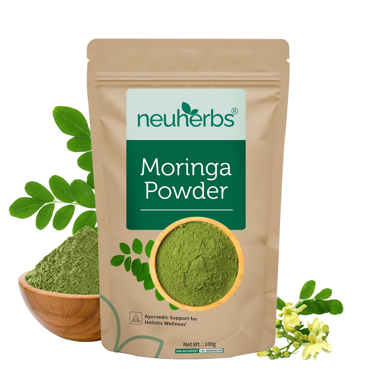Neuherbs Moringa Leaf Powder - 100g | Drumstick Leaves Powder To Boost Energy & Immunity | Support Digestion & Weight Loss | Rich in Vitamin A, C, Iron & Fiber | 100% Pure & Natural