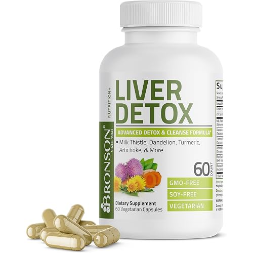 Bronson Liver Detox Advanced Detox & Cleansing Formula 60 Capsules | Liver Health Support with Milk Thistle, Dandelion Extract, Turmeric, Artichoke Leaf & Beet Root, Non-GMO, Soy-Free