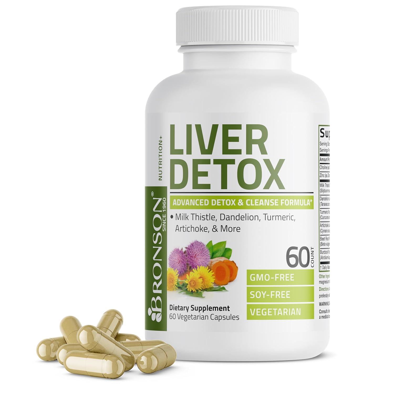 Bronson Liver Detox Advanced Detox & Cleansing Formula Supports Health Liver Function with Milk Thistle, Dandelion Extract, Turmeric, Artichoke Leaf & More, Non-GMO, 60...