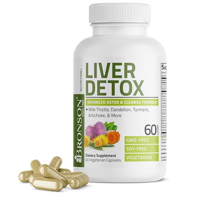 Bronson Liver Detox Advanced Detox Cleansing Formula Supports Health Liver Function with Milk Thistle Dandelion Extract Turmeric Artichoke