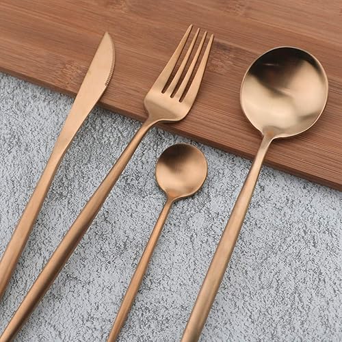 Miniatura 56 de Gugrida - Juego de cubiertos de lujo de 24 piezas de acero inoxidable 18/10 con acabado satinado, cubiertos de vajilla incluye cuchillo, tenedor