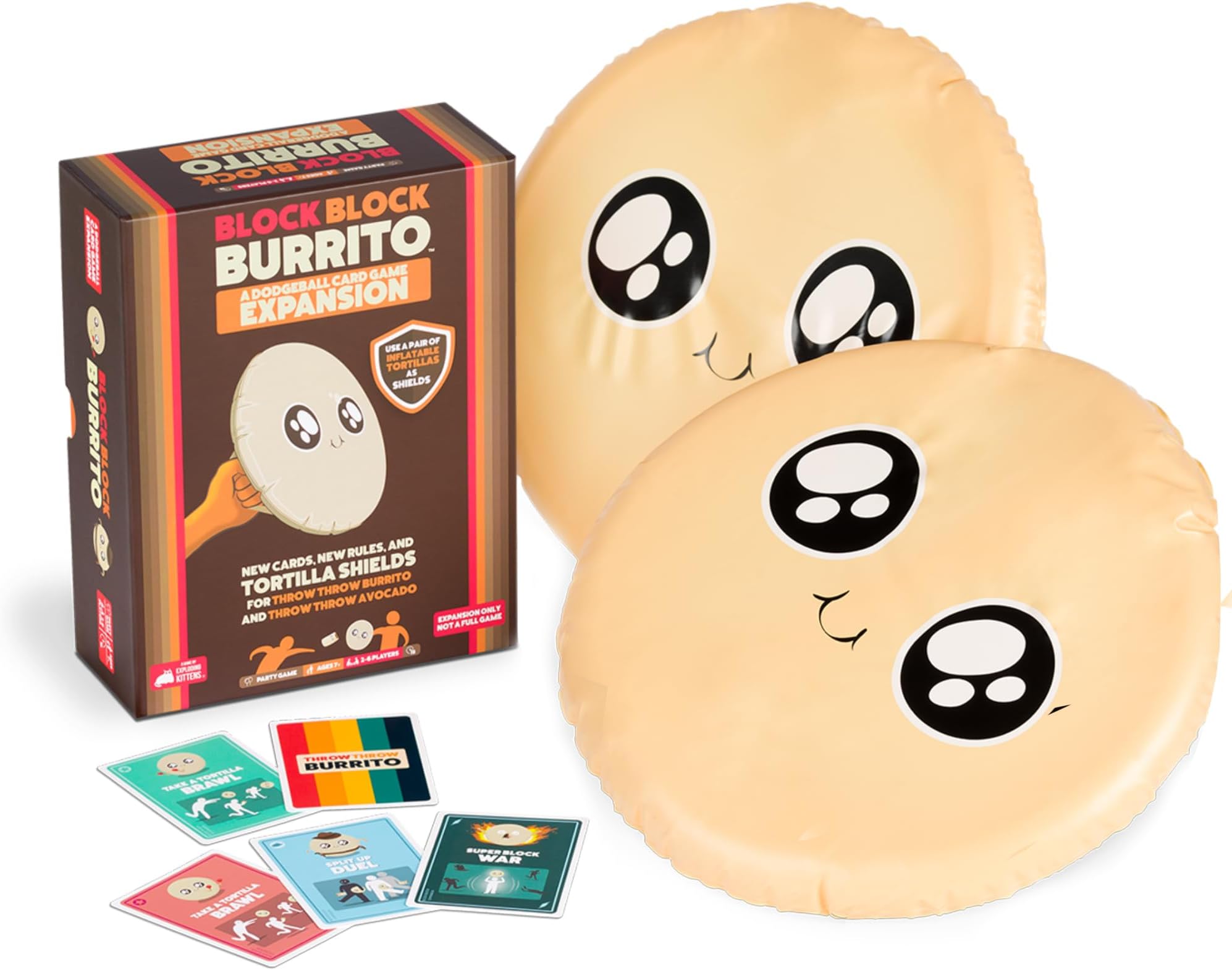 Exploding Kittens Block Block Burrito Expansion Pack 2-6 Players - Ages 7+ - 15 Minutes to Play - Original Game Required, Inflatable Shields - Party & Family Card Games for Kid & Adults