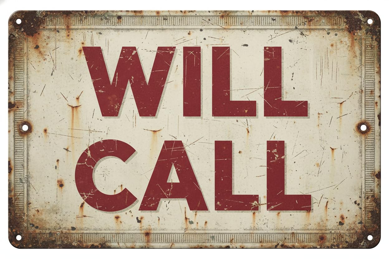 Wall Decor Will Call Reservation Authorization Method Alert Caution Warning Notice Aluminum Metal Tin 8x12Inch Sign Plate Vintage Signs Plates Printed
