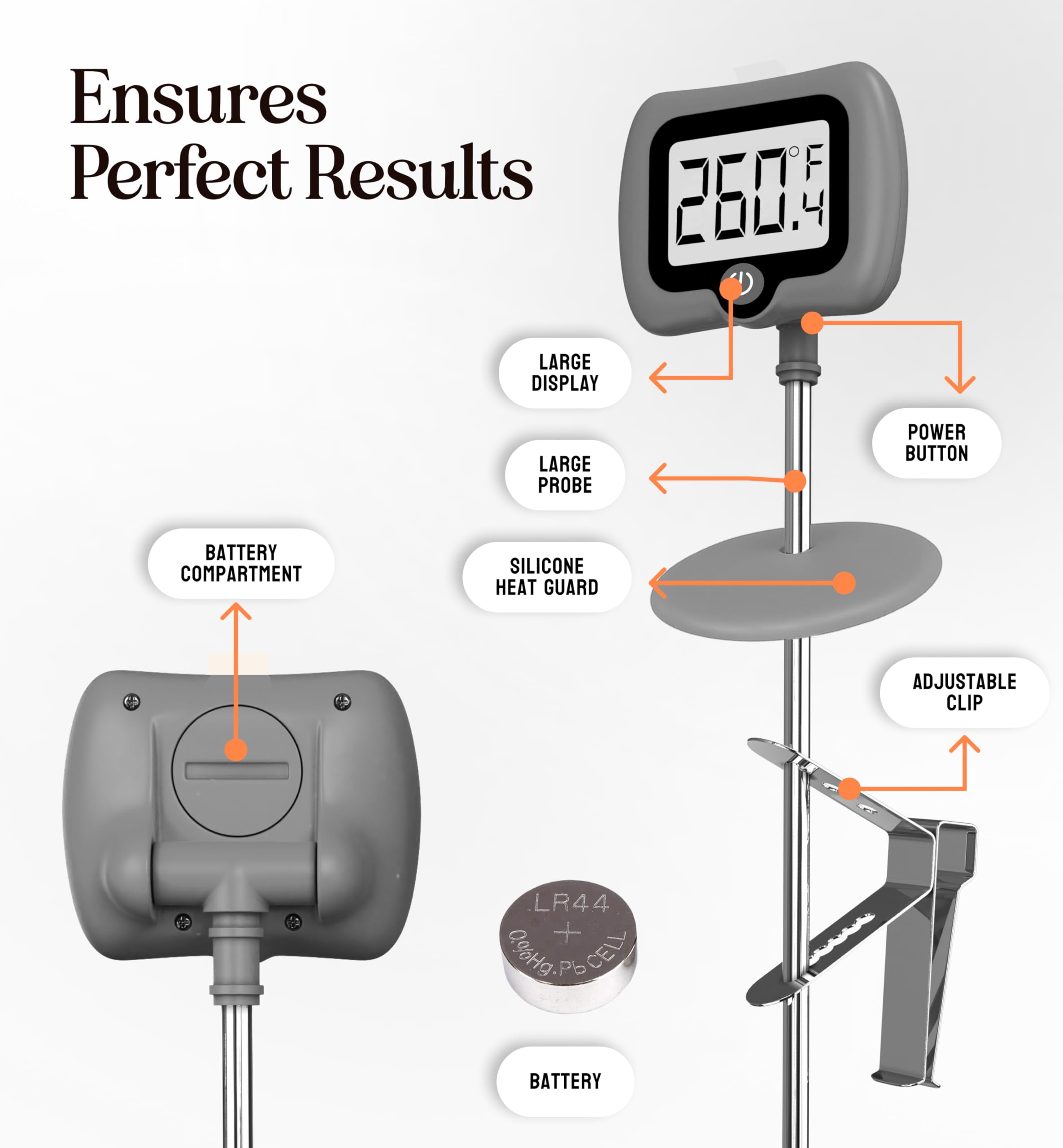 Craft911 Thermomètre de cuisine numérique avec manique, lecture instantanée pour la cuisine, la pâtisserie et la pâtisserie - 10 sondes en acier inoxydable - Écran LCD - Outils et
