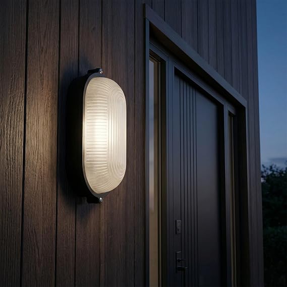 Aluminum Nautical Bulkhead Light, Glass Outdoor Marine Flush Mount Ceiling Lighting, Integrated E27 Wall Fixture with Frosted Glass Lens, One-Round Waterproof