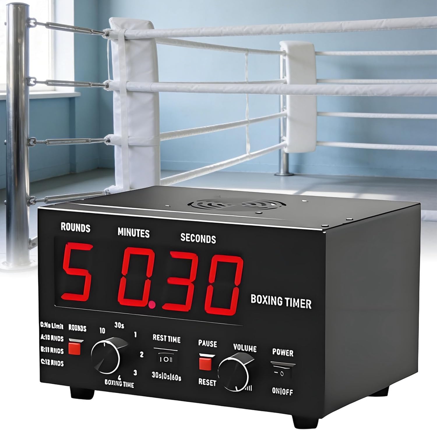 Interval Timer with LED Display, Adjustable Sound, Customizable Training Time and Repetitions for Boxing, MMA, and Kickboxing Workouts