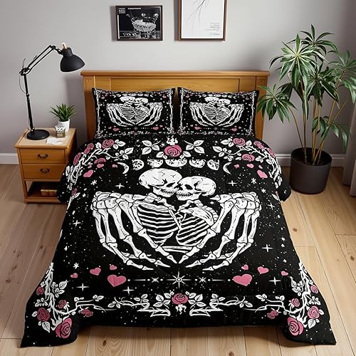 Castle Fairy Juego de edredón romántico de esqueleto, tamaño individual, juego de edredón bohemio con diseño de flores y sol, luna, colección de