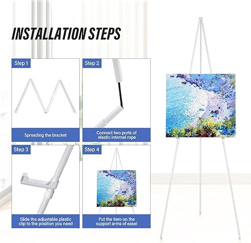 Miniatura 9 de SunyesYoon Soporte de caballete blanco para exhibición, trípode instantáneo de 63 pulgadas, caballete de piso portátil, póster de arte ajustable,