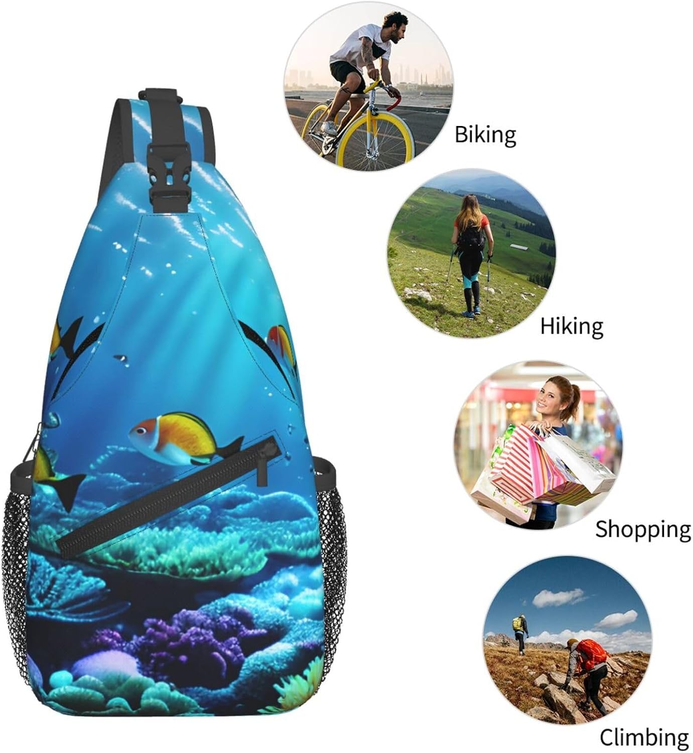 Durable Lightweight Tranquil Underwater Scenery Print Cross chest bag diagonally for Travel Commute Daily Use