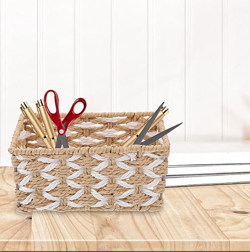 Miniatura 3 de Alipis Cestas de almacenamiento tejidas con cuerda, pequeñas cestas organizadoras de artículos de escritorio, cestas organizadoras de aperitivos,