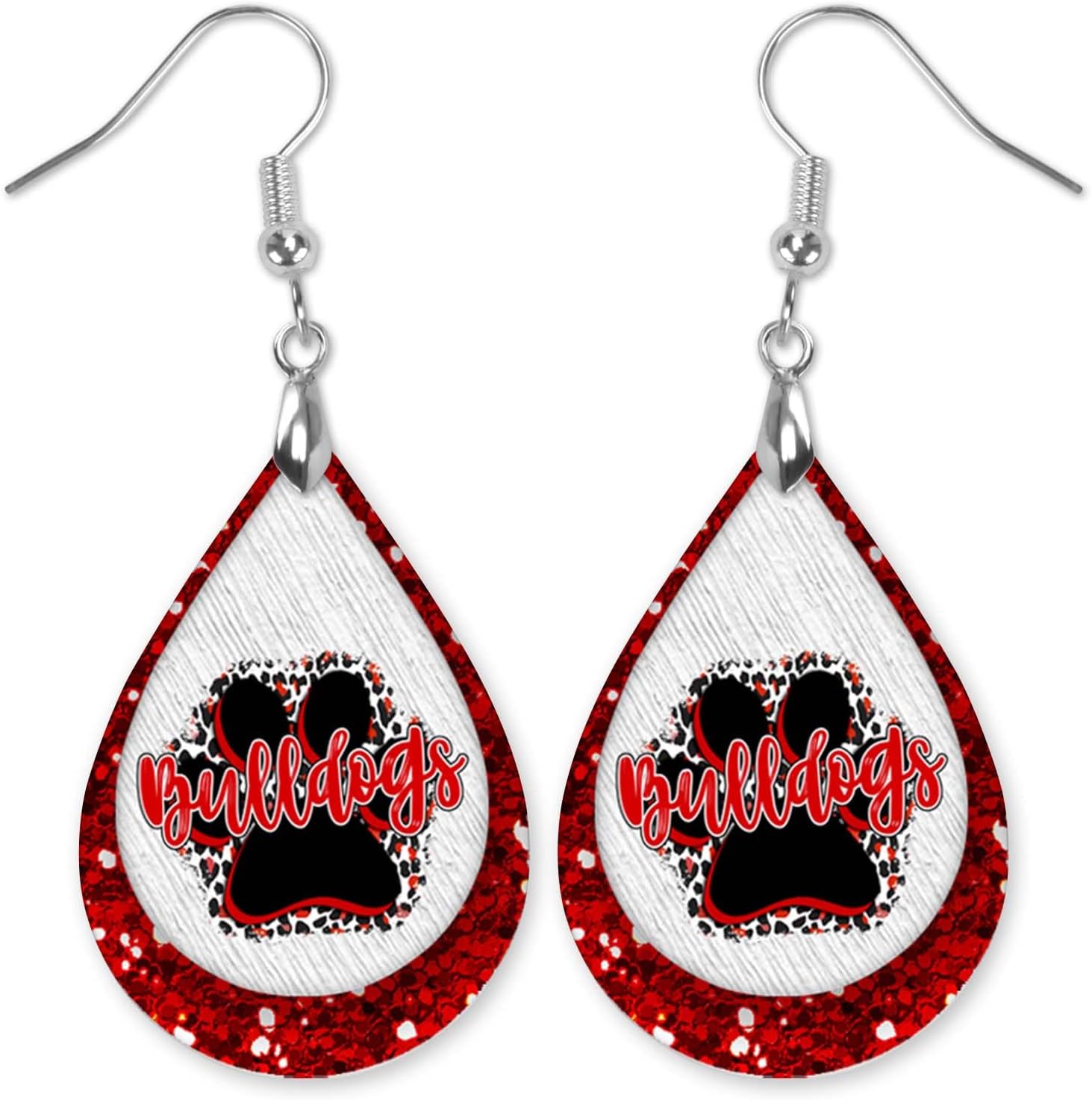 Bulldogs Team School Football Dangle Earrings Teardrop MDF Wood Sports Fan Jewelry for Women Handmade by The Painted Pug