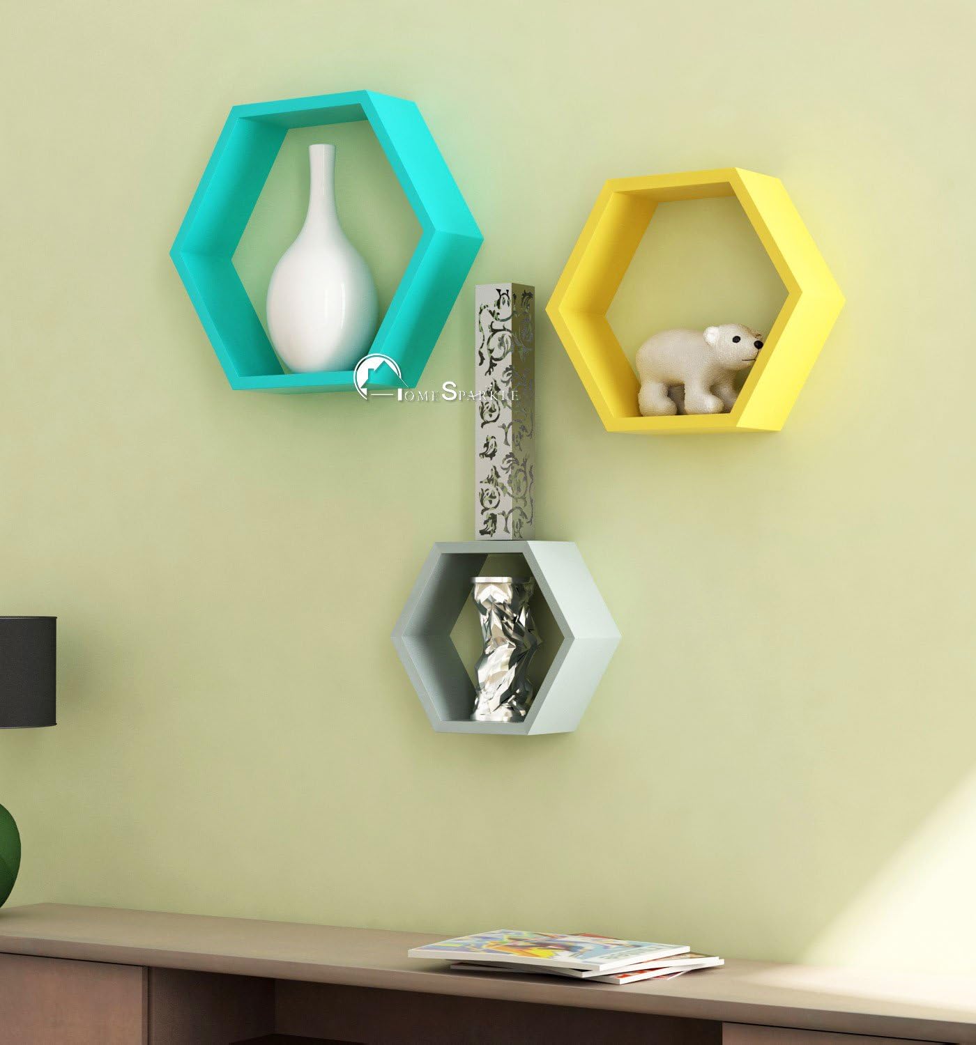 Home Sparkle MDF Wooden Hexagonal Wall Rack (Multicolor)