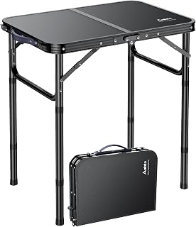 Folding Camping Table with Storage Net, Anbte Pure Black Aluminum 2ft Picnic Table 24" x 16" Outdoor Table Adjustable Height Max 26.5 inch, Lightweight, Waterproof, Portable Handle for Travel