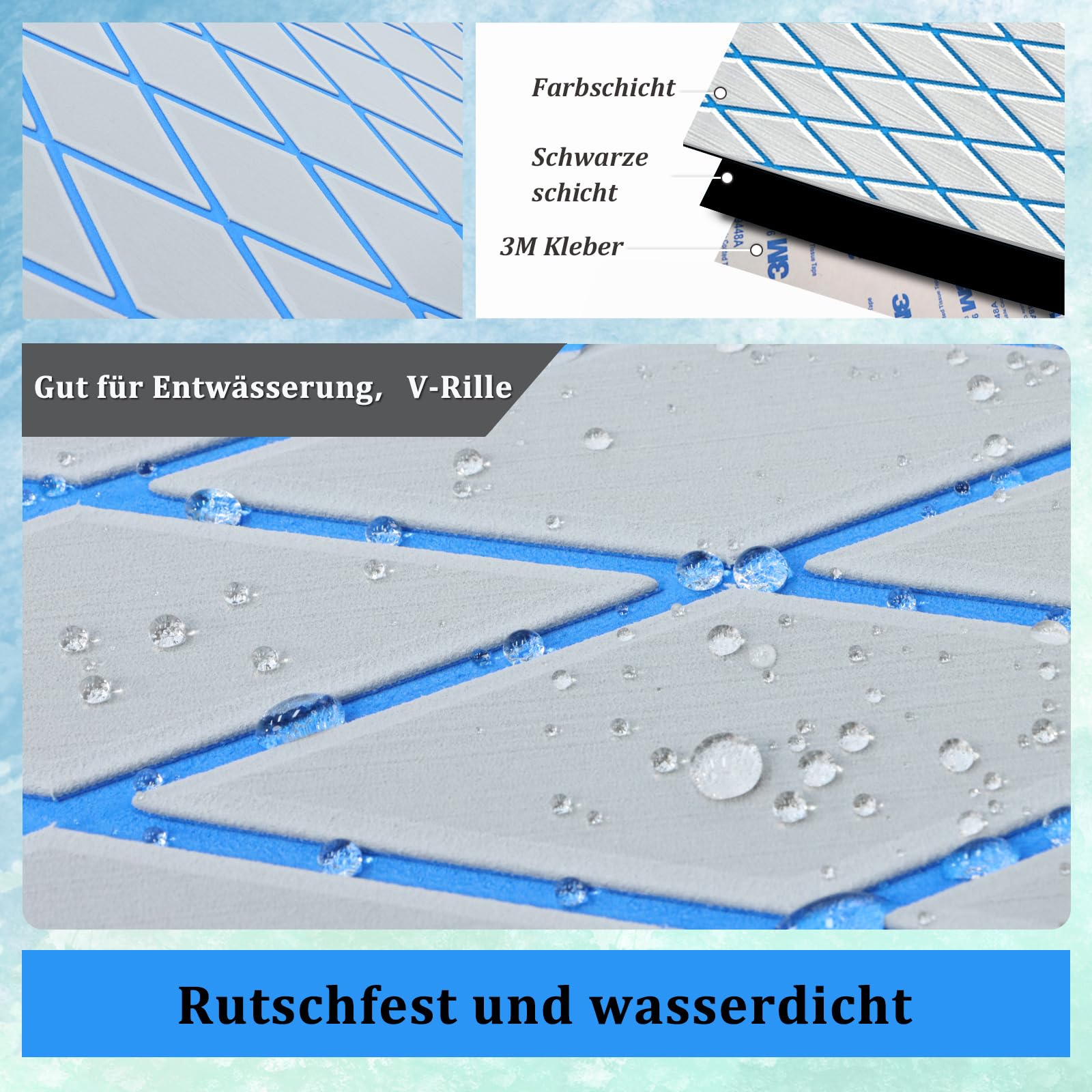 HXBYX Eva - Rivestimento per pavimento in schiuma con retro adesivo da 3 m, spessore 6 mm, con diamanti e marini, antiscivolo, per kayak, yacht, SwimPool RV, 240 x 112/72/40 cm
