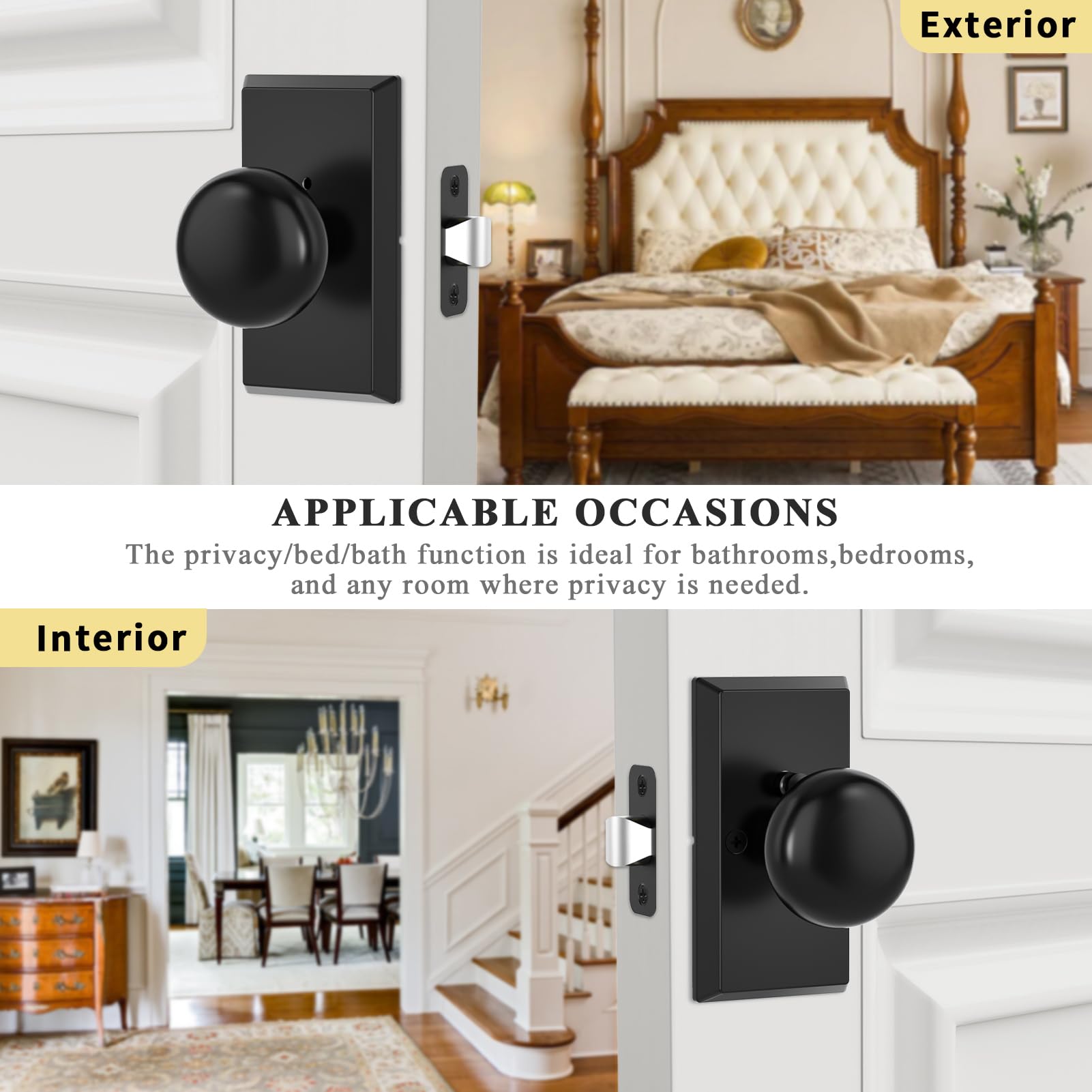 Matte Black Door Knobs - Privacy Lock & Modern Design -2
