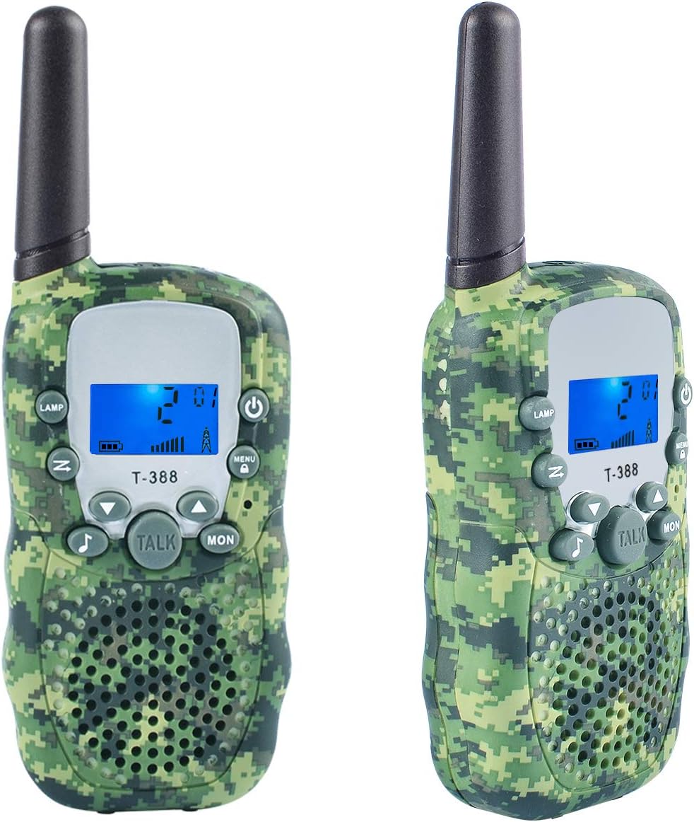 Coolzon Walkie Talkie Kids with 3km Long Distance Range, 2 Pcs Walky Talky Two Way Radio With Backlit LCD Flashlight for Camping Hiking Biking, Camouflage Green
