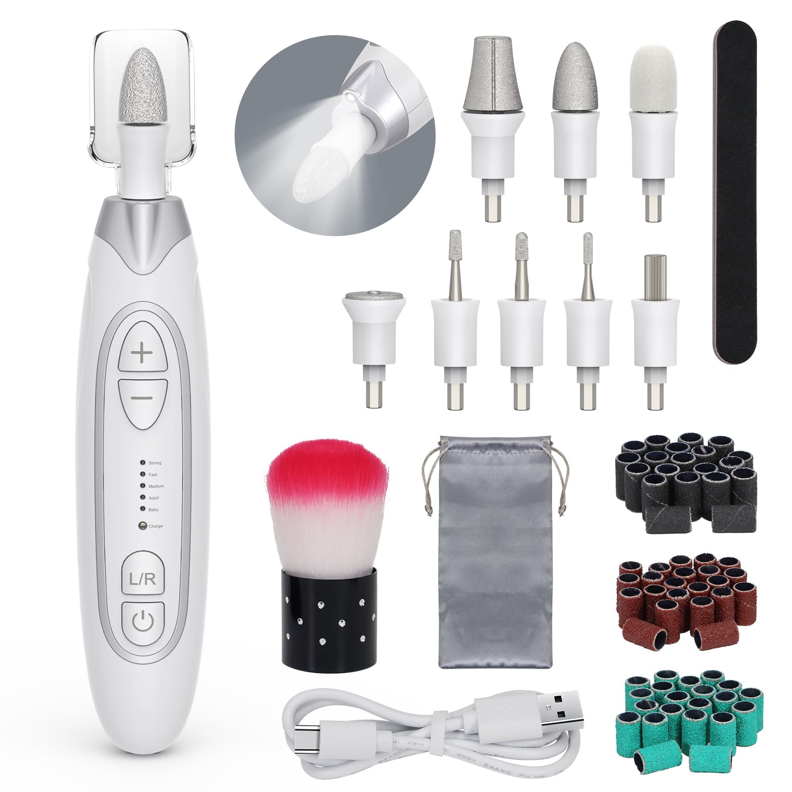 PELCAS Electric Nail File 5 Speeds Manicure and Pedicure Kit Cordless Nail Drill Toenail Grinder for Thick Toenails