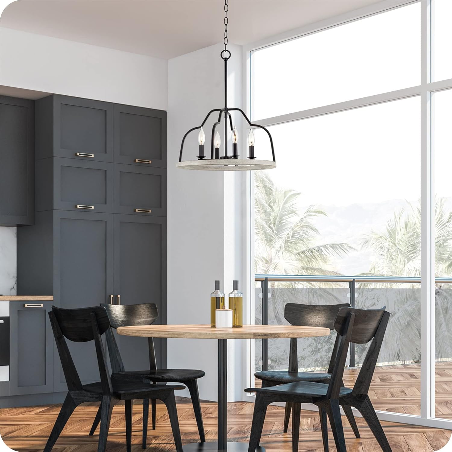 🔥 Flаѕh Sаlе Kira Home Verona 18 4-Light Farmhouse Pendant Light, Light Cedar Wood Style + Black Finish