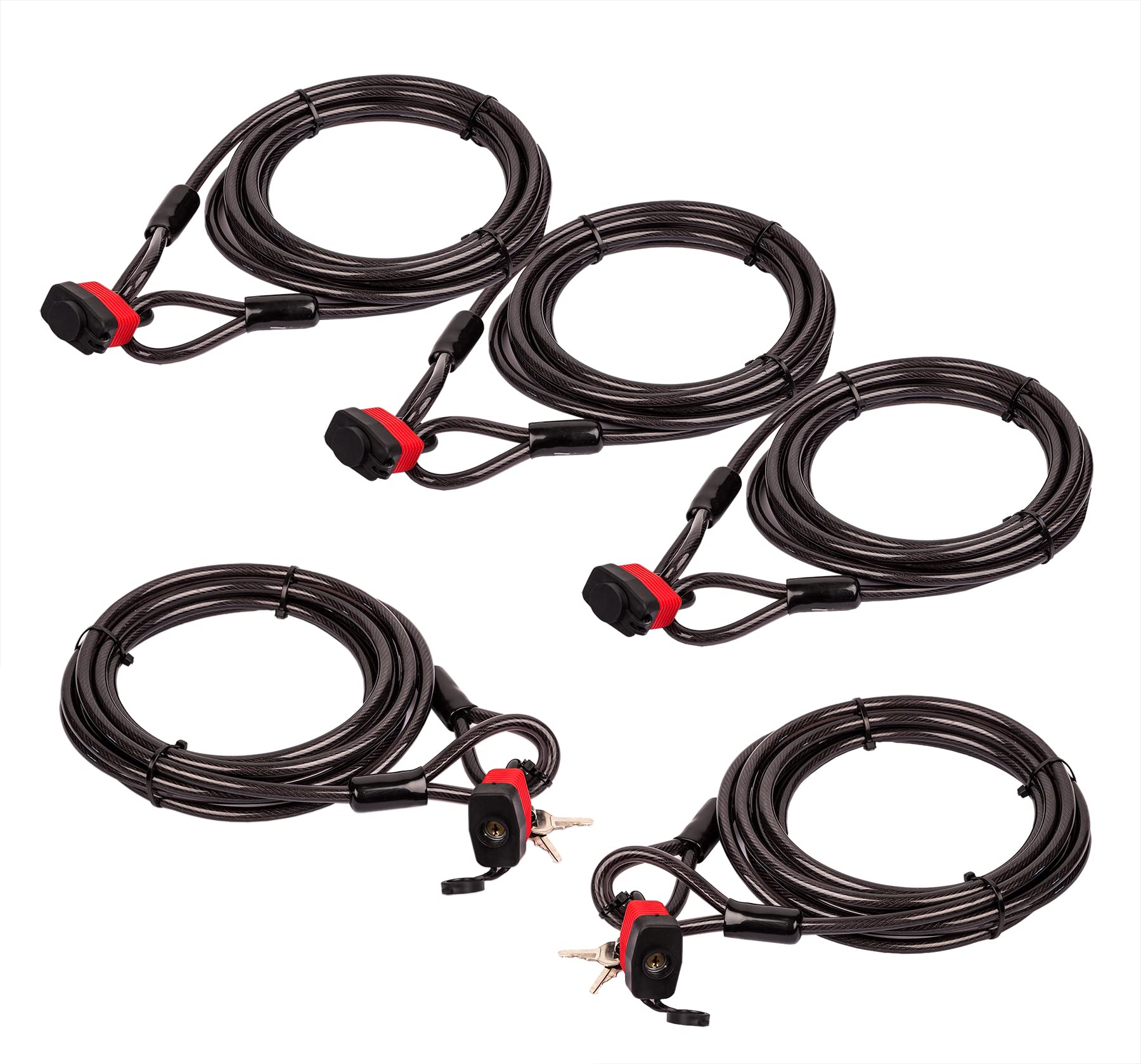 BigDean 5x Kabelschloss Schlaufenkabel 5m ummanteltes Stahlseil 10mm dick | Diebstahlsicherung für Fahrrad Motorrad-Zubehör Grill & Gartenmöbel - mit Schlaufen