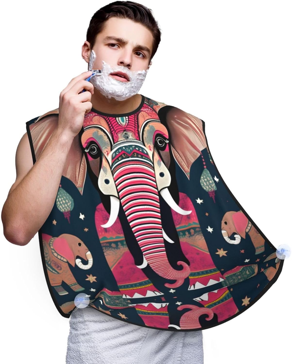 Bohemian Elephant Pattern Print Beard Bib Apron For Men, Beard Hair Catcher For Men Shaving Trimming,Beard Cape Cloth