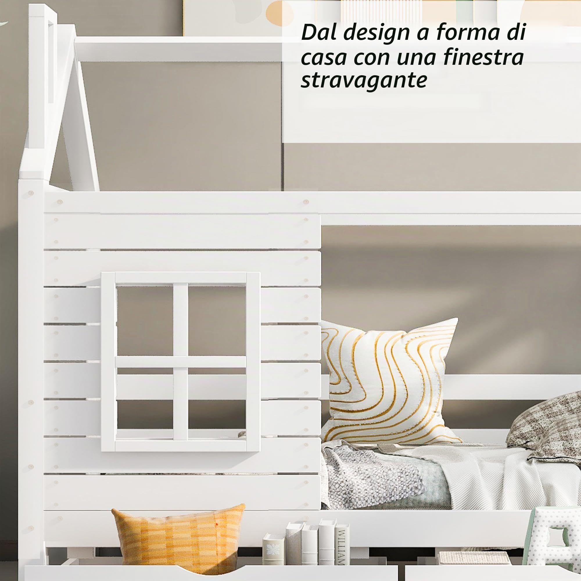 Lettino per bambini, 80 x 160 cm (dimensioni interne), con protezione anti-caduta versatile, in legno, per ragazzi e ragazze, in legno massiccio, per bambini, colore: bianco