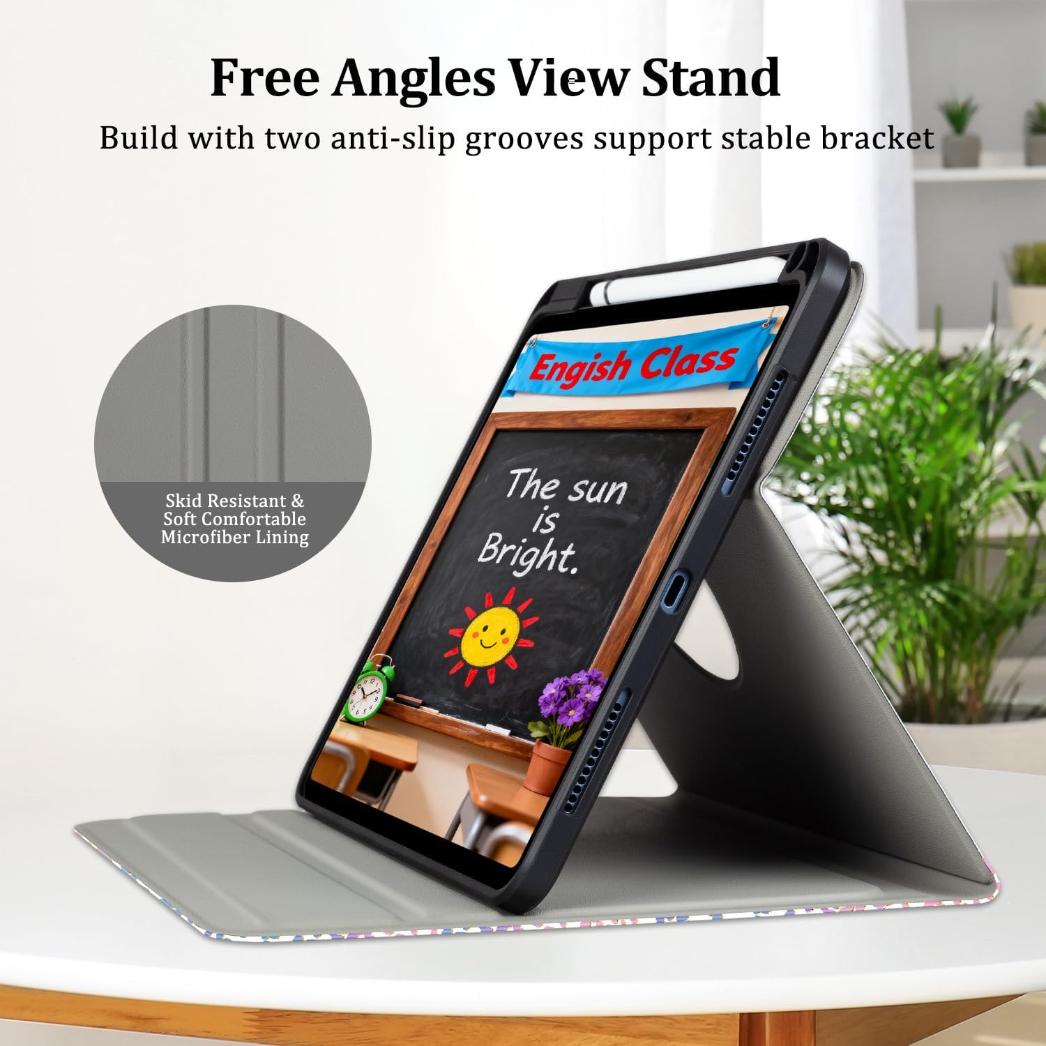 Lokigo Rotating Case for iPad (A16) 11th/10th Generation 11-Inch/10.9 Inch (2025/2022), Buils with Pencil Holder, Support Touch ID, 360 Degree Rotation Smart Stand Cover, Pink CompositionBook