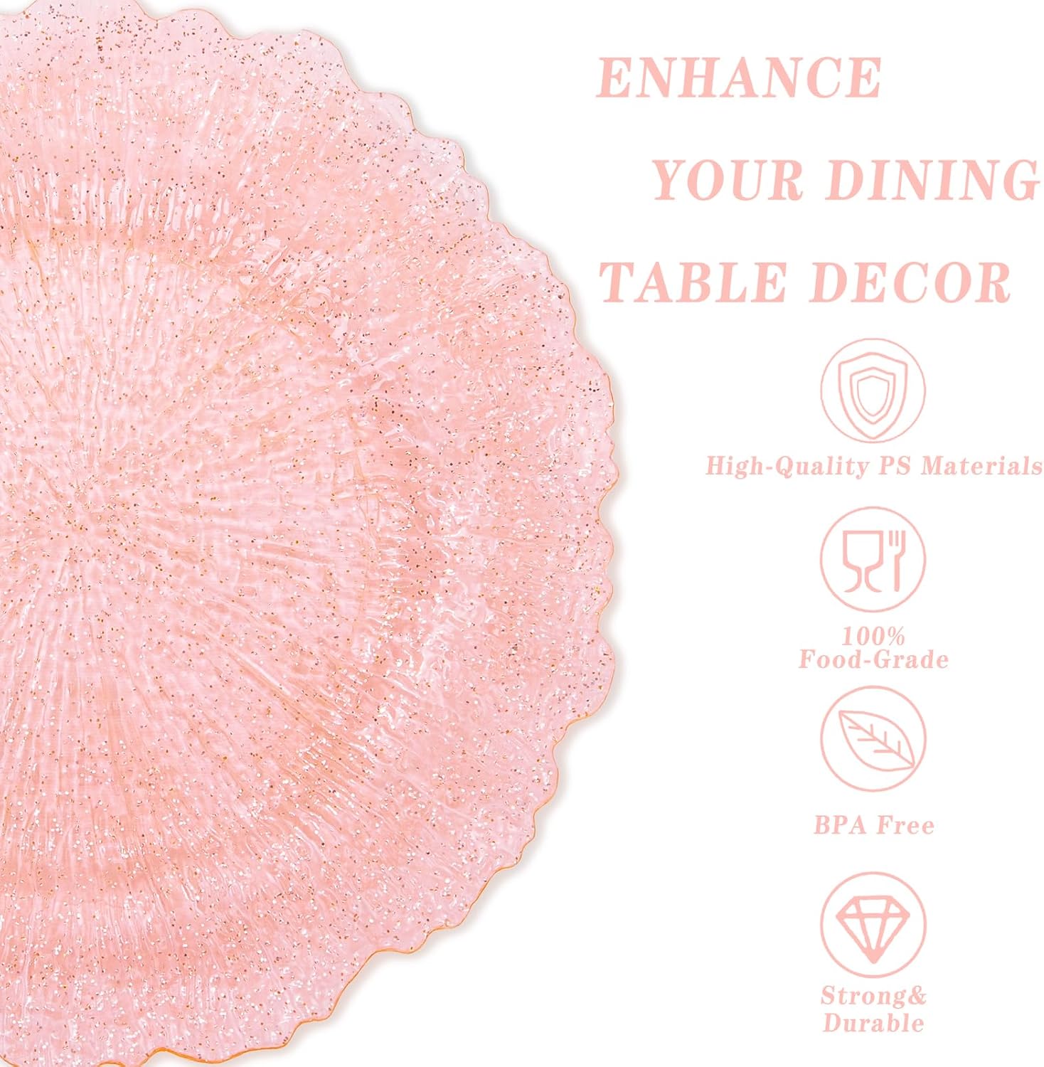 U-QE 60PCS Pink Plates for Party - Pink Plastic Plates Disposable Heavy Duty - Clear Pink Plastic Plates for Mother's Day Including 30 Plastic Dinner Plates 10" & 30 Plastic Dessert Plates 7"