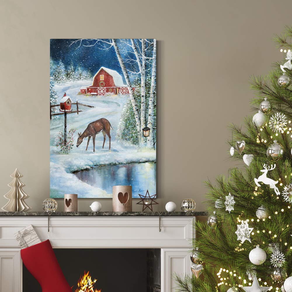Dipinto acrilico originale, albero rosso, scena di fattoria di campagna, firmato, datato anni '70, incorniciato, pronto da appendere, parete della galleria - Italia
